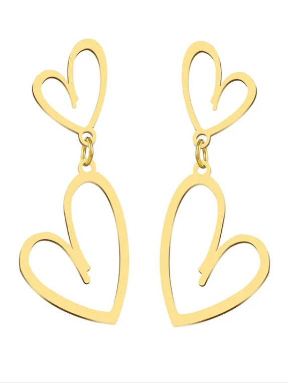 Double heart dangle earrings