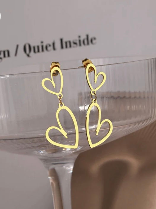 Double heart dangle earrings