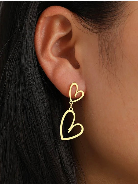 Double heart dangle earrings