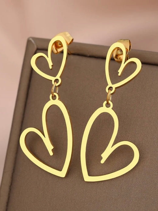 Double heart dangle earrings