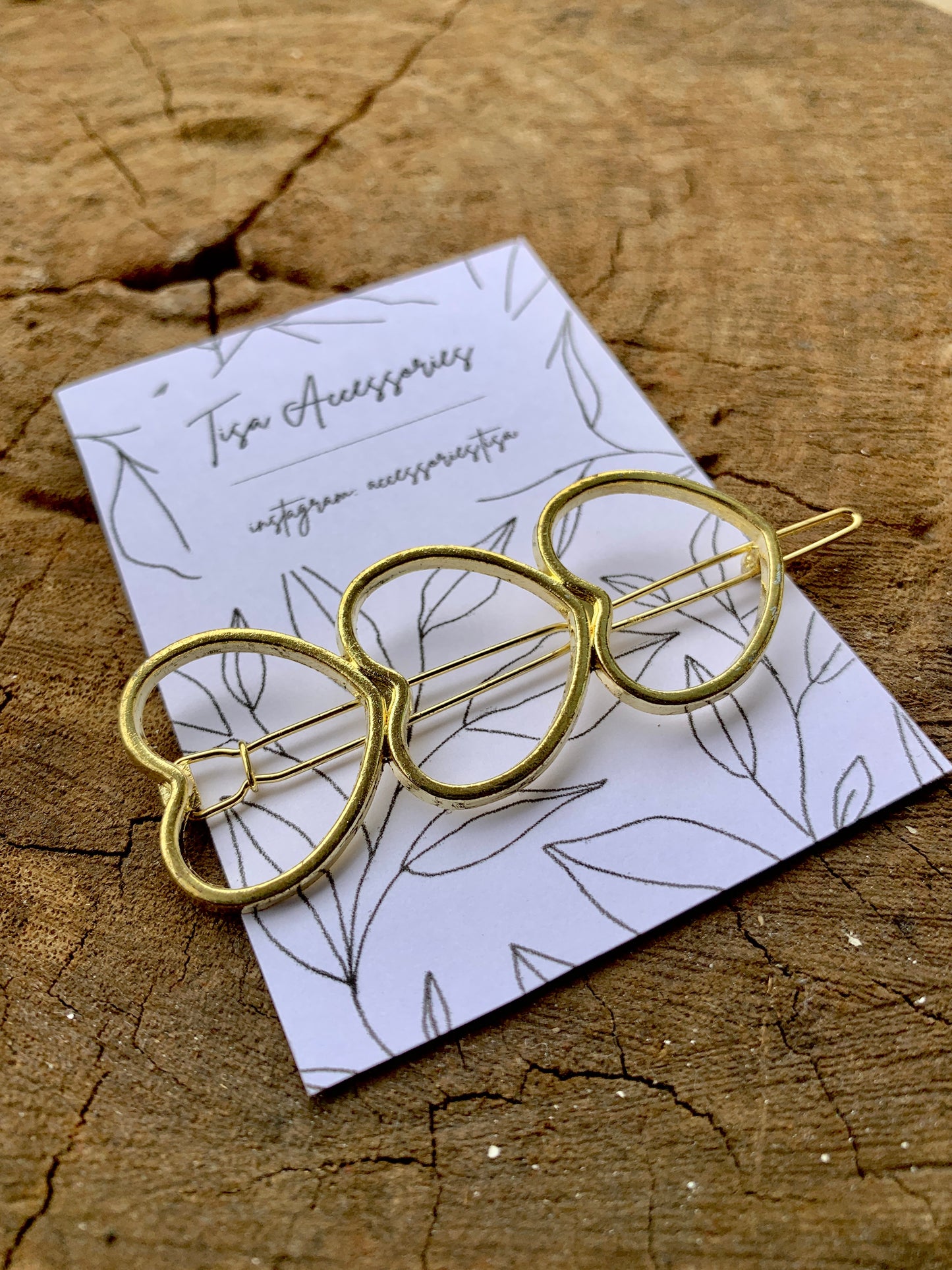 3 heart metal clip ( golden )